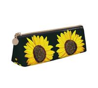 NBHDZENGW Bloom Sunflower Cute Triangle Leather Pencil Case with Smooth Zipper,Stylish Durable Pouch for School,Office,Travel-Lightweight Full Print Stationery Holder