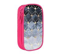 NBHDZENGW Blue Hexagons and Diamonds Large Capacity Double Layer Pencil Case,Custom Printed Durable Polyester Organizer for School, Office, Travel, Art Supplies Makeup