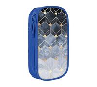 NBHDZENGW Blue Hexagons and Diamonds Large Capacity Double Layer Pencil Case,Custom Printed Durable Polyester Organizer for School, Office, Travel, Art Supplies Makeup