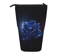NBHDZENGW Blue Rose Vertical Expandable Pencil Case with Print,Durable Oxford-Fabric,Adjustable Height (10.5cm to 18cm),3 Inner Slots for School Office Travel