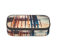 NBHDZENGW Boards On The Beach Large Capacity Oxford-Cloth Pencil Case, Full Print Stationery Pouch with Mesh Pocket Removable Divider,Multi-Compartment Zipper