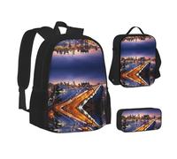 NBHDZENGW Brooklyn Bridge 3pcs Printed Backpack Set, 600d Oxford-Cloth Laptop Backpack with Insulated Lunch Bag Pencil Case,Adjustable Multifunctional School Travel Bag