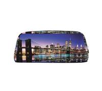 NBHDZENGW Brooklyn Bridge at Night Cute Leather Pencil Case with Smooth Zipper,Stylish Durable Pouch for School,Office,Travel-Lightweight Full Print Stationery Holder