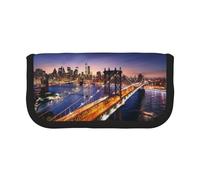 NBHDZENGW Brooklyn Bridge Large Canvas Pencil Case Makeup Bag Organizer-Premium Zippered Pouch with Mesh Pocket,Color-Block Design (Black Trim)-School Trave Cosmetic Bag