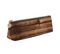 NBHDZENGW Brown Wooden Cute Triangle Leather Pencil Case with Smooth Zipper,Stylish Durable Pouch for School,Office,Travel-Lightweight Full Print Stationery Holder