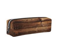 NBHDZENGW Brown Wooden Leather Pencil Case with Smooth Zipper,Stylish Durable Zippered Pouch for School,Office,Travel-Lightweight Full Print Stationery Holder