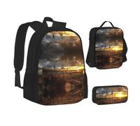 NBHDZENGW Calm Coastal Scene 3pcs Printed Backpack Set, 600d Oxford-Cloth Laptop Backpack with Insulated Lunch Bag Pencil Case,Adjustable Multifunctional School Travel Bag