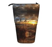 NBHDZENGW Calm Coastal Scene Vertical Expandable Pencil Case with Print,Durable Oxford-Fabric,Adjustable Height (10.5cm to 18cm),3 Inner Slots for School Office Travel