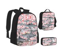 NBHDZENGW Cats Riding Fish 3pcs Printed Backpack Set, 600d Oxford-Cloth Laptop Backpack with Insulated Lunch Bag Pencil Case,Adjustable Multifunctional School Travel Bag