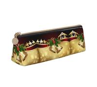 NBHDZENGW Christmas Camel in The Distance Cute Triangle Leather Pencil Case with Smooth Zipper,Stylish Durable Pouch for School,Office,Travel-Lightweight Full Print Stationery Holder