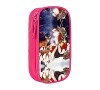 NBHDZENGW Christmas Deer Large Capacity Double Layer Pencil Case,Custom Printed Durable Polyester Organizer for School, Office, Travel, Art Supplies Makeup