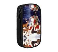 NBHDZENGW Christmas Deer Large Capacity Double Layer Pencil Case,Custom Printed Durable Polyester Organizer for School, Office, Travel, Art Supplies Makeup