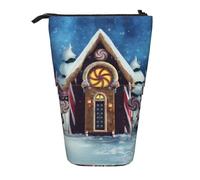 NBHDZENGW Christmas Trees Cottage Vertical Expandable Pencil Case with Print,Durable Oxford-Fabric,Adjustable Height (10.5cm to 18cm),3 Inner Slots for School Office Travel