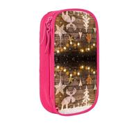 NBHDZENGW Christmas Trees Deer Large Capacity Double Layer Pencil Case,Custom Printed Durable Polyester Organizer for School, Office, Travel, Art Supplies Makeup