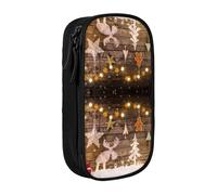 NBHDZENGW Christmas Trees Deer Large Capacity Double Layer Pencil Case,Custom Printed Durable Polyester Organizer for School, Office, Travel, Art Supplies Makeup