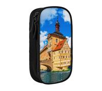 NBHDZENGW City Hall Building Large Capacity Double Layer Pencil Case,Custom Printed Durable Polyester Organizer for School, Office, Travel, Art Supplies Makeup