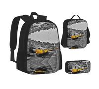 NBHDZENGW City Train 3pcs Printed Backpack Set, 600d Oxford-Cloth Laptop Backpack with Insulated Lunch Bag Pencil Case,Adjustable Multifunctional School Travel Bag