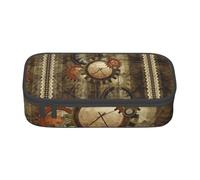 NBHDZENGW Clocks and Gears Large Capacity Pencil Case,Multi-Compartment Stationery Toiletry Bag for School,Office,Travel-Durable Polyester (Stylish Printed Design)