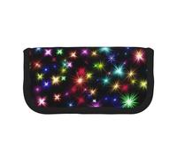 NBHDZENGW Colored Stars Large Canvas Pencil Case Makeup Bag Organizer-Premium Zippered Pouch with Mesh Pocket,Color-Block Design (Black Trim)-School Trave Cosmetic Bag