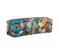 NBHDZENGW Colored Stones All-Over Printed Pencil Case,Cross Texture PVC Leather Pen Pouch, Lightweight Zipper Stationery Bag