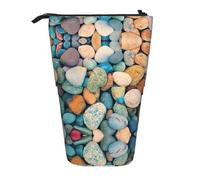 NBHDZENGW Colored Stones Vertical Expandable Pencil Case with Print,Durable Oxford-Fabric,Adjustable Height (10.5cm to 18cm),3 Inner Slots for School Office Travel