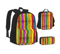 NBHDZENGW Colored Wooden Board 3pcs Printed Backpack Set, 600d Oxford-Cloth Laptop Backpack with Insulated Lunch Bag Pencil Case,Adjustable Multifunctional School Travel Bag