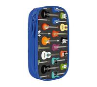 NBHDZENGW Colorful Guitars Large Capacity Double Layer Pencil Case,Custom Printed Durable Polyester Organizer for School, Office, Travel, Art Supplies Makeup