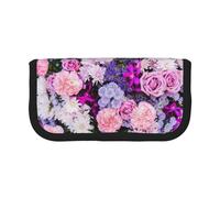 NBHDZENGW Colorful Nature Flower Large Canvas Pencil Case Makeup Bag Organizer-Premium Zippered Pouch with Mesh Pocket,Color-Block Design (Black Trim)-School Trave Cosmetic Bag