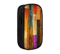 NBHDZENGW Colorful Painted Wood Large Capacity Double Layer Pencil Case,Custom Printed Durable Polyester Organizer for School, Office, Travel, Art Supplies Makeup