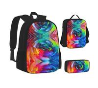 NBHDZENGW Colorful Rainbow Spiral 3pcs Printed Backpack Set, 600d Oxford-Cloth Laptop Backpack with Insulated Lunch Bag Pencil Case,Adjustable Multifunctional School Travel Bag