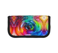 NBHDZENGW Colorful Rainbow Spiral Large Canvas Pencil Case Makeup Bag Organizer-Premium Zippered Pouch with Mesh Pocket,Color-Block Design (Black Trim)-School Trave Cosmetic Bag