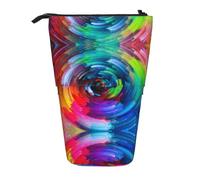NBHDZENGW Colorful Rainbow Spiral Vertical Expandable Pencil Case with Print,Durable Oxford-Fabric,Adjustable Height (10.5cm to 18cm),3 Inner Slots for School Office Travel