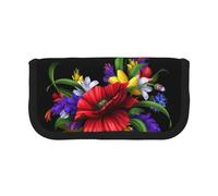 NBHDZENGW Colorful Spring Flower Large Capacity Canvas Pencil Case,Print Black Border Contrasting Color Pencil Pouch with Double Zipper,Portable Multifunctional Stationery Bag