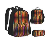 NBHDZENGW Colorful Wood Pattern Painted 3pcs Printed Backpack Set, 600d Oxford-Cloth Laptop Backpack with Insulated Lunch Bag Pencil Case,Adjustable Multifunctional School Travel Bag
