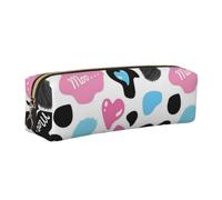 NBHDZENGW Cow Hide with Hearts Moo Love All-Over Printed Pencil Case,Cross Texture PVC Leather Pen Pouch, Lightweight Zipper Stationery Bag