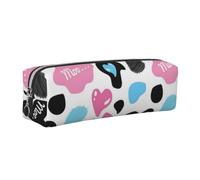NBHDZENGW Cow Hide with Hearts Moo Love All-Over Printed Pencil Case,Cross Texture PVC Leather Pen Pouch, Lightweight Zipper Stationery Bag