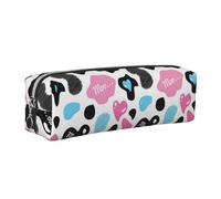NBHDZENGW Cow Hide with Hearts Moo Love Leather Pencil Case with Smooth Zipper,Stylish Durable Zippered Pouch for School,Office,Travel-Lightweight Full Print Stationery Holder