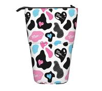 NBHDZENGW Cow Hide with Hearts Moo Love Vertical Expandable Pencil Case with Print,Durable Oxford-Fabric,Adjustable Height (10.5cm to 18cm),3 Inner Slots for School Office Travel