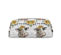 NBHDZENGW Cow Sunflower House Cute Leather Pencil Case with Smooth Zipper,Stylish Durable Pouch for School,Office,Travel-Lightweight Full Print Stationery Holder