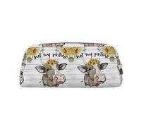 NBHDZENGW Cow Sunflower House Cute Leather Pencil Case with Smooth Zipper,Stylish Durable Pouch for School,Office,Travel-Lightweight Full Print Stationery Holder