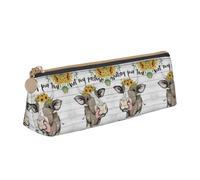 NBHDZENGW Cow Sunflower House Cute Triangle Leather Pencil Case with Smooth Zipper,Stylish Durable Pouch for School,Office,Travel-Lightweight Full Print Stationery Holder