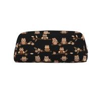 NBHDZENGW Cute Brown Cartoon Owls Cute Leather Pencil Case with Smooth Zipper,Stylish Durable Pouch for School,Office,Travel-Lightweight Full Print Stationery Holder