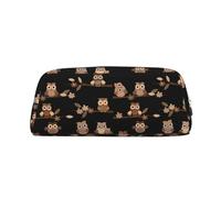 NBHDZENGW Cute Brown Cartoon Owls Cute Leather Pencil Case with Smooth Zipper,Stylish Durable Pouch for School,Office,Travel-Lightweight Full Print Stationery Holder