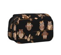 NBHDZENGW Cute Brown Cartoon Owls Flip Top Double Layer Pencil Case-Large Capacity Premium Polyester Fabric,Full Print Design-Ideal for School,Travel