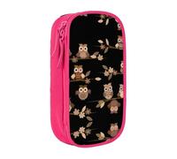 NBHDZENGW Cute Brown Cartoon Owls Large Capacity Double Layer Pencil Case,Custom Printed Durable Polyester Organizer for School, Office, Travel, Art Supplies Makeup