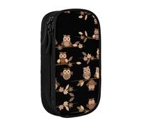 NBHDZENGW Cute Brown Cartoon Owls Large Capacity Double Layer Pencil Case,Custom Printed Durable Polyester Organizer for School, Office, Travel, Art Supplies Makeup