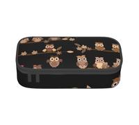 NBHDZENGW Cute Brown Cartoon Owls Large Capacity Pencil Case,Multi-Compartment Stationery Toiletry Bag for School,Office,Travel-Durable Polyester (Stylish Printed Design)