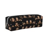 NBHDZENGW Cute Brown Cartoon Owls Leather Pencil Case with Smooth Zipper,Stylish Durable Zippered Pouch for School,Office,Travel-Lightweight Full Print Stationery Holder