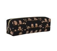 NBHDZENGW Cute Brown Cartoon Owls Leather Pencil Case with Smooth Zipper,Stylish Durable Zippered Pouch for School,Office,Travel-Lightweight Full Print Stationery Holder