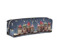 NBHDZENGW Cute Christmas Owls On Branch Leather Pencil Case with Smooth Zipper,Stylish Durable Zippered Pouch for School,Office,Travel-Lightweight Full Print Stationery Holder